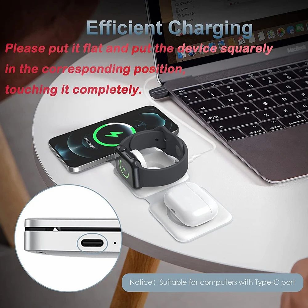 Truvi 3 in 1 MagSafe Magnetic Foldable Wireless Charger Pearl White