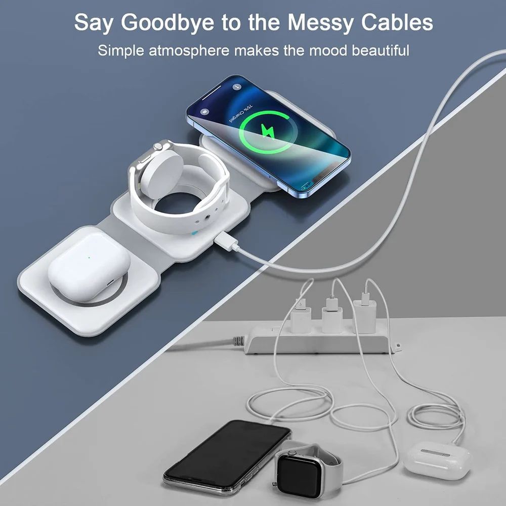 Truvi 3 in 1 MagSafe Magnetic Foldable Wireless Charger Pearl White