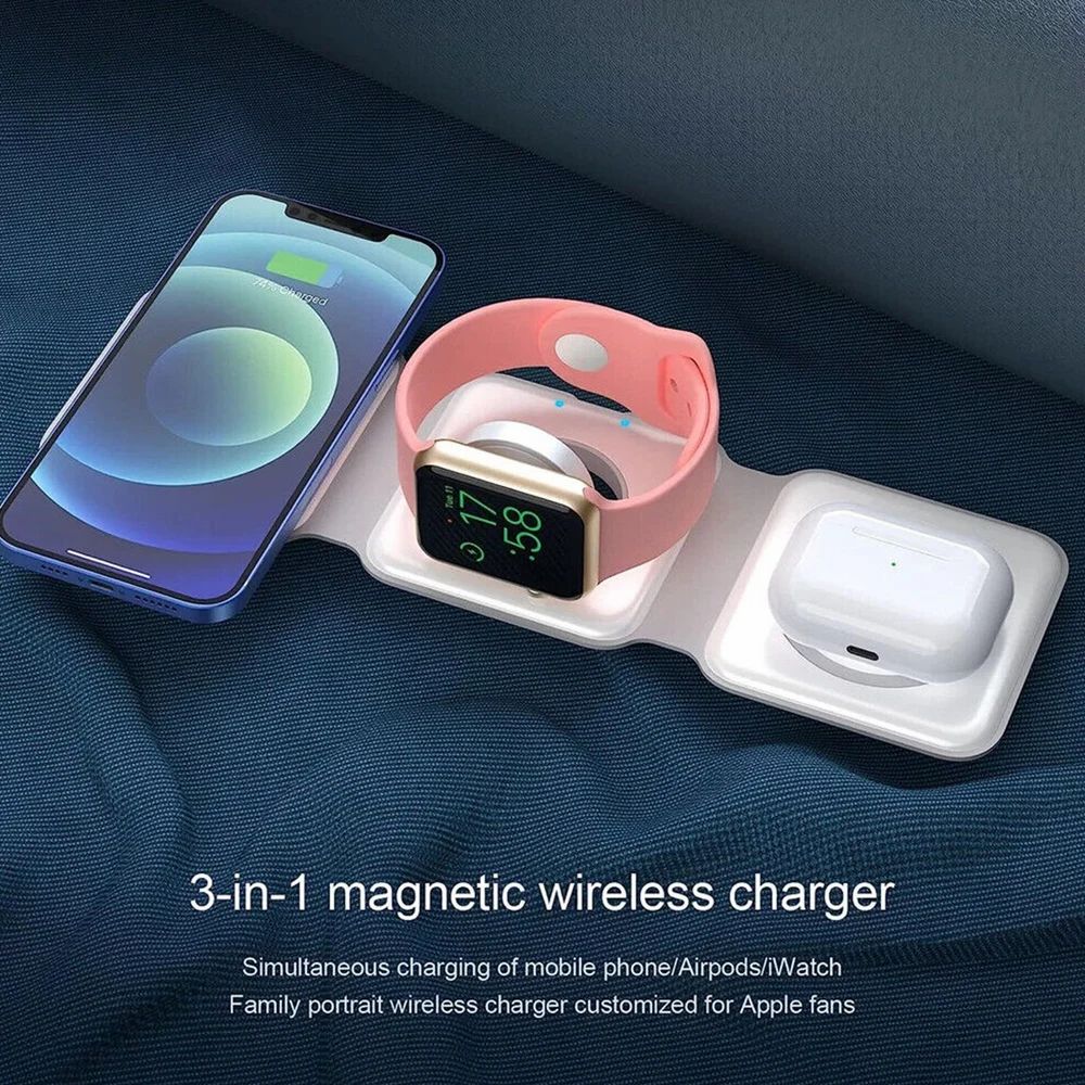 Truvi 3 in 1 MagSafe Magnetic Foldable Wireless Charger Pearl White