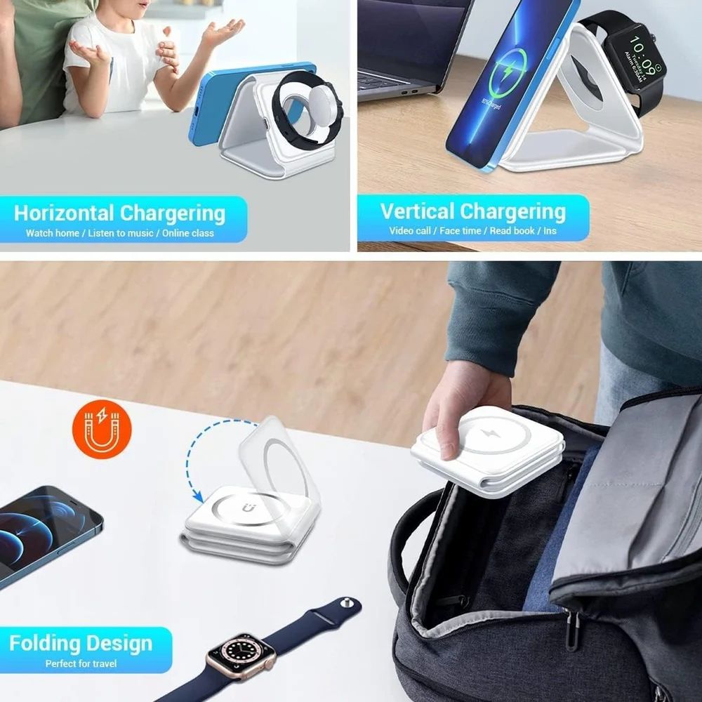 Truvi 3 in 1 MagSafe Magnetic Foldable Wireless Charger Pearl White