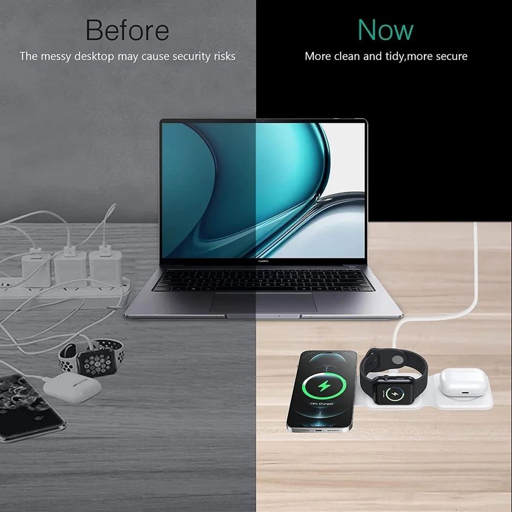 Truvi 3 in 1 MagSafe Magnetic Foldable Wireless Charger Pearl White