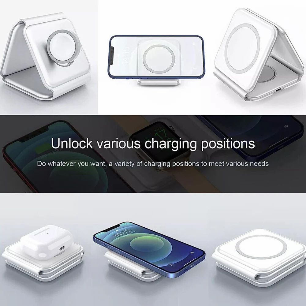 Truvi 3 in 1 MagSafe Magnetic Foldable Wireless Charger Pearl White